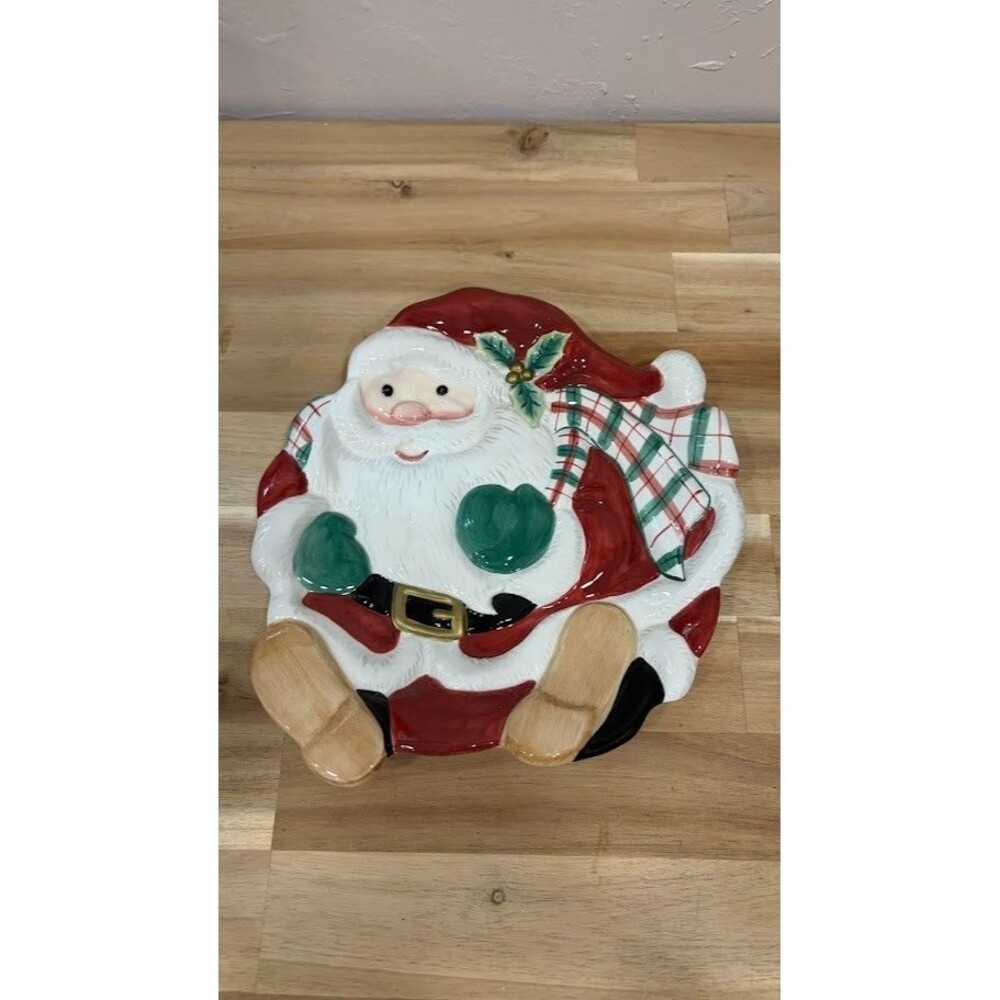 RARE FITZ AND FLOYD SANTA CANAPE "PLAID CHRISTMAS" 2063/125 RETIRED HOLIDAY GIFT